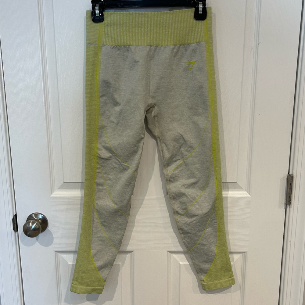 Gymshark Hyper Amplify Leggings, Gray Marl/Lime L‎